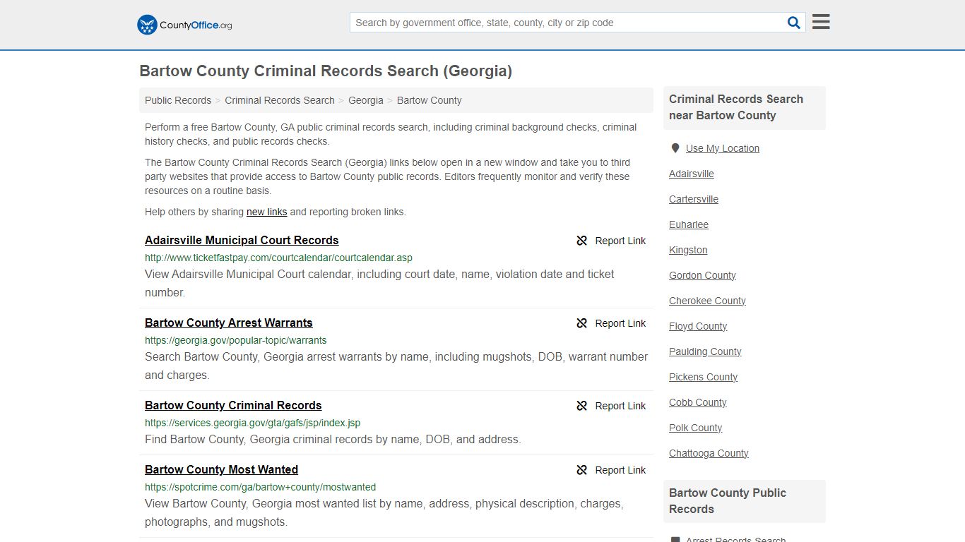 Bartow County Criminal Records Search (Georgia) - County Office